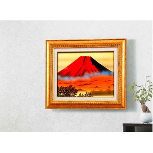葛谷聖山(梅月)日本画額Ｆ6金 「赤富士」