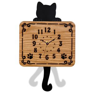 おしゃれネコの振り子時計 木目 商品画像