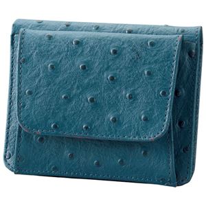 小銭も見やすい小さい牛床革財布 型押オーストリッチブルー - 拡大画像
