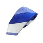 新春 織柄ストライプ　　日本製シルク100　ブルー/ホワイト　ネクタイ