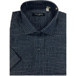 人気 イタリア製ファクトリー コットン半袖シャツ チェック ネイビー凹凸夏生地仕様 Mサイズ