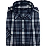 人気 イタリア製ファクトリー コットン半袖シャツ チェック ネイビー 長細糸シャツ Mサイズ