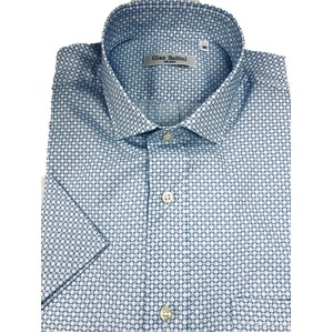 人気 イタリア製ファクトリー コットン半袖シャツ ブルー Mサイズ
