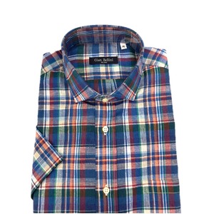 人気 イタリア製ファクトリー コットン＆リネン半袖シャツ ブルー Mサイズ