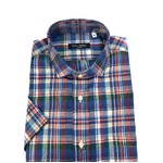 人気 イタリア製ファクトリー コットン＆リネン半袖シャツ ブルー Mサイズ