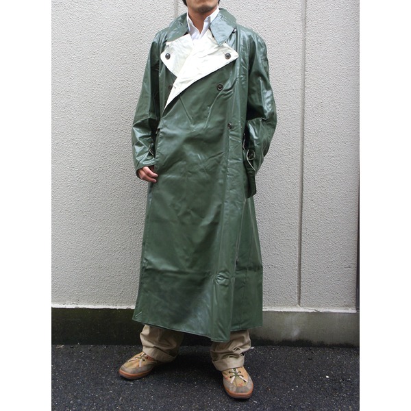 フランス軍放出 リバーシブルレインコート 92/M〜 Lサイズ 1960' S ラバー製 JC067NN 92 〔未使用/〕