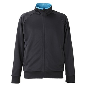 UVカット・吸汗速乾・ドライジャージパイルフルジップラグランスリーブジャケット ブラック/ターコイズ ブルー XL 商品写真1