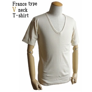 フランス軍 Vネック Tシャツレプリカ ホワイト（生成り） 7（ M） - 拡大画像