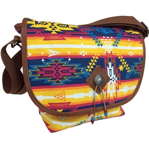 メッセンジャーバッグ／鞄 インディアン・モトサイクル社製 カブセ部分2段階調節可 インカ柄 - 拡大画像