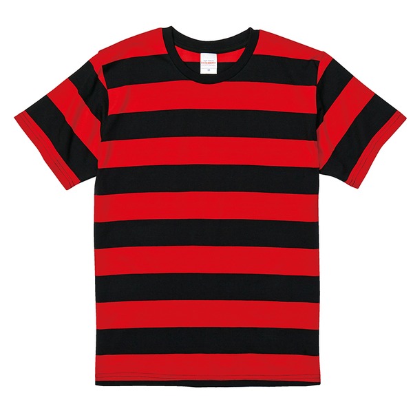 ボールドボーダーショートスリーブTシャツ ブラック&レッド Lf00