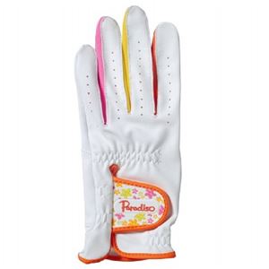 （まとめ）PARADISO レディースゴルフグローブ（手袋） 片手用／左手用 ホワイト（白） 18cm 【×3セット】 - 拡大画像