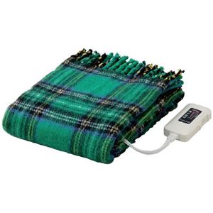 かわいい電気ひざ掛け毛布 ダニ退治機能/室温センサー付き 洗濯可 日本製 長方形 82cm×140cm グリーン（緑） - 拡大画像