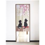 変わり編レースのれん桜クロネコ 85×150cm