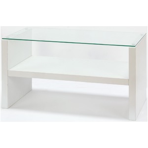 強化ガラスセンターテーブル/ローテーブル 【幅90cm】 ディスプレイ収納棚付き ホワイト(白) - 拡大画像