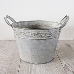ブリキ製植木鉢 ウーノ リーフボールラウンド 17x12cm 穴有り 3個入り