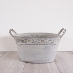 ブリキ製植木鉢 ウーノ リーフオーバル 30.5x22x16cm 穴有り 2個入り
