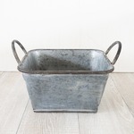 ブリキ製植木鉢 ウーノ ロースクエアー  26.5x26.5x14cm 穴有り 2個入り