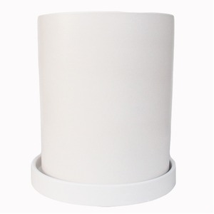 インテリアポット 陶器製植木鉢 オスト シリンダー　マットホワイト 23cm 皿付 商品写真