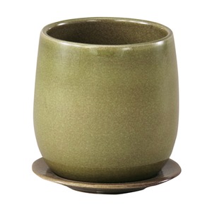 インテリアポット 陶器製植木鉢 カーム ボール グリーン 17cm 皿付 2個入り 商品画像