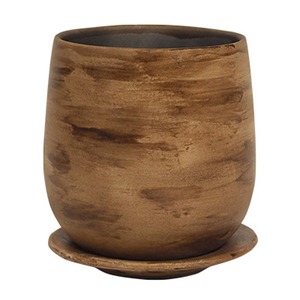 インテリアポット 陶器製植木鉢 ウィート ボール 13cm ライトブラウン 皿付 4個入り 商品画像