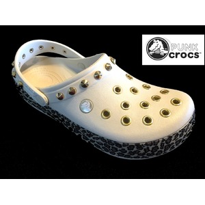 レオパード パンク クロックス クラシック カスタム 白系 金 crocs サンダル 22cm(M4/W6)