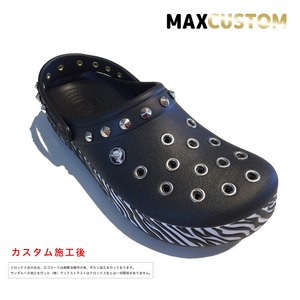 クロックス アニマルゼブラ パンク カスタム ブラック 黒 crocs custom crocband animal clog クロッグ サンダル23cm(M5/W7)