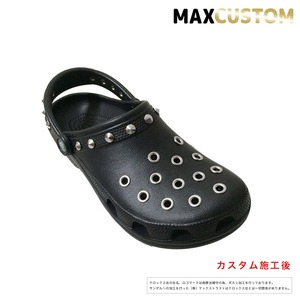 クロックス 改 パンク カスタム 黒 crocs 改 クラシック（ケイマン） ブラック クロッグ サンダル【クロカスタム】 28cm(M10/W12)