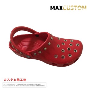 クロックス パンク カスタム 赤 crocs custom クラシック（ケイマン） レッド クロッグ サンダル 22cm(M4/W6) - 拡大画像