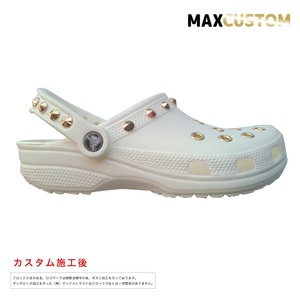 クロックス パンク カスタム 純金メッキ加工 白 crocs custom クラシック(ケイマン) クロッグ サンダル 25cm(M7/W9)