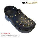クロックス パンク カスタム 純金メッキ加工 黒 crocs custom クラシック（ケイマン） クロッグ サンダル 29cm(M11)