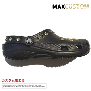 クロックス パンク カスタム 純金メッキ加工 黒 crocs custom クラシック(ケイマン) クロッグ サンダル 29cm(M11)