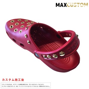 クロックス パンク カスタム 純金メッキ加工 赤 レッド crocs custom クラシック(ケイマン) クロッグ サンダル 22cm(M4/W6)