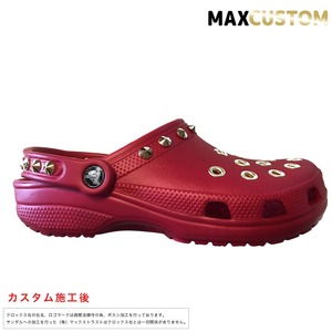 クロックス パンク カスタム 純金メッキ加工 赤 レッド crocs custom クラシック(ケイマン) クロッグ サンダル 24cm(M6/W8)