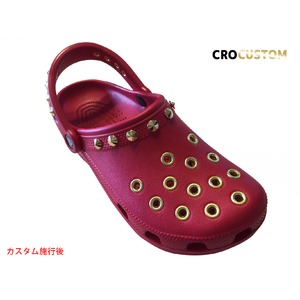 クロックス パンク カスタム 純金メッキ加工 赤 レッド crocs custom クラシック（ケイマン） クロッグ サンダル【クロカスタム】 25cm(M7/W9)