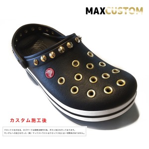 クロックス クロックバンド パンク カスタム 黒 ブラック 純金メッキ加工 crocs custom crocband クロッグ サンダル 22cm(M4/W6)