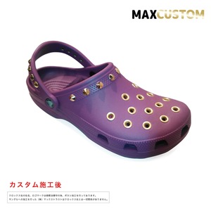 クロックス パンク カスタム 純金メッキ加工 紫 crocs custom クラシック（ケイマン） クロッグ サンダル 25cm(M7/W9)