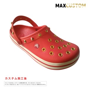 クロックス クロックバンド パンク カスタム 赤 flame 純金メッキ加工 crocs custom crocband クロッグ サンダル 26cm(M8/W10)