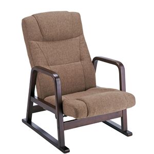 高座椅子 フリーリクライニング/ハイバック 肘掛け 日本製 ブラウン - 拡大画像