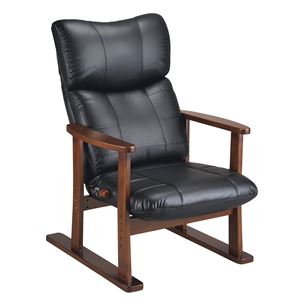 スーパーソフトレザー高座椅子 【大河】 リクライニング/高さ調整可 肘掛け 日本製 ブラック(黒) 【完成品】 - 拡大画像