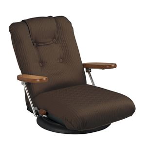 ポンプ肘式360度回転座椅子 肘掛け 13段階リクライニング/ハイバック 日本製 ブラウン 【完成品】 - 拡大画像