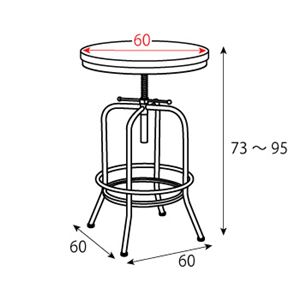 円形バーテーブル/カウンターテーブル 【直径60cm】 天板昇降式 天然木・スチール 木目調 『インダストリアルシリーズ』 商品写真2