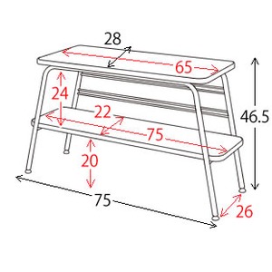 古材風サイドテーブル 【幅75cm×奥行28cm】 2段 スチールフレーム ヴィンテージ調  商品写真2