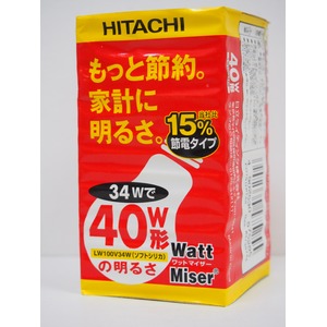 【25個セット 在庫処分品100点限り】HITACHI シリカ電球（白色電球） 40W 15％節電形 E26 LW100V34W 日立 - 拡大画像