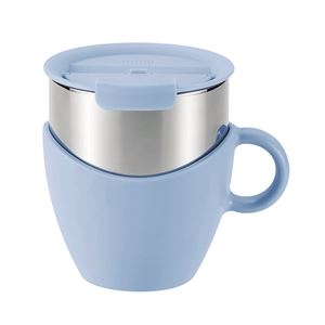 真空蓋付き マグカップ/保温カップ 【300ml ブルー】 取っ手付き ステンレス真空断熱構造 真空蓋付き マグカップ/保温カップ 【300ml ブルー】 取っ手付き ステンレス真空断熱構造