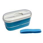スタックランチボックス／お弁当箱 【ブルー】 二段式 箸・ランチベルト付き 電子レンジ使用可
