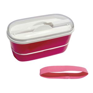 スタックランチボックス／お弁当箱 【ピンク】 二段式 箸・ランチベルト付き 電子レンジ使用可