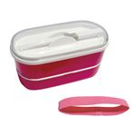 スタックランチボックス／お弁当箱 【ピンク】 二段式 箸・ランチベルト付き 電子レンジ使用可