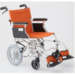 介助式車椅子 オレンジ アルミ製 バンドブレーキ仕様/軽量コンパクトタイプ 【MIWA】 ミワ HTB-12D