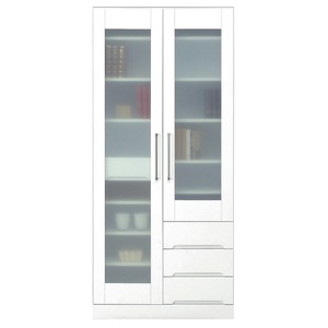 マルチボード(食器棚 リビング収納) 【上置き付き】 幅80cm 飛散防止ガラス扉/可動棚付き 日本製 ホワイト(白) 【完成品】 - 拡大画像