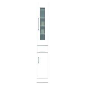 スリムボード食器棚/キッチン収納 幅25cm 飛散防止加工ガラス使用 移動棚付き 日本製 ホワイト(白) 【完成品】 商品画像